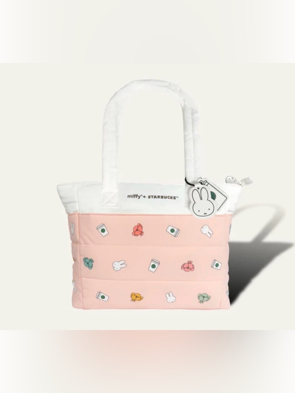 Starbucks Pink and White Miffy Quilted Tote Bag and Pouch Set